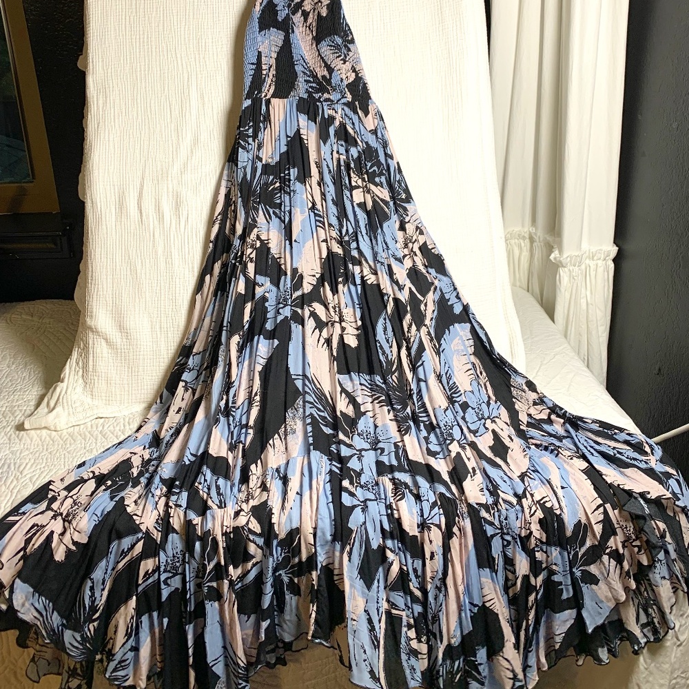 Free People Black, Light Blue & Blush Floral Maxi Dress